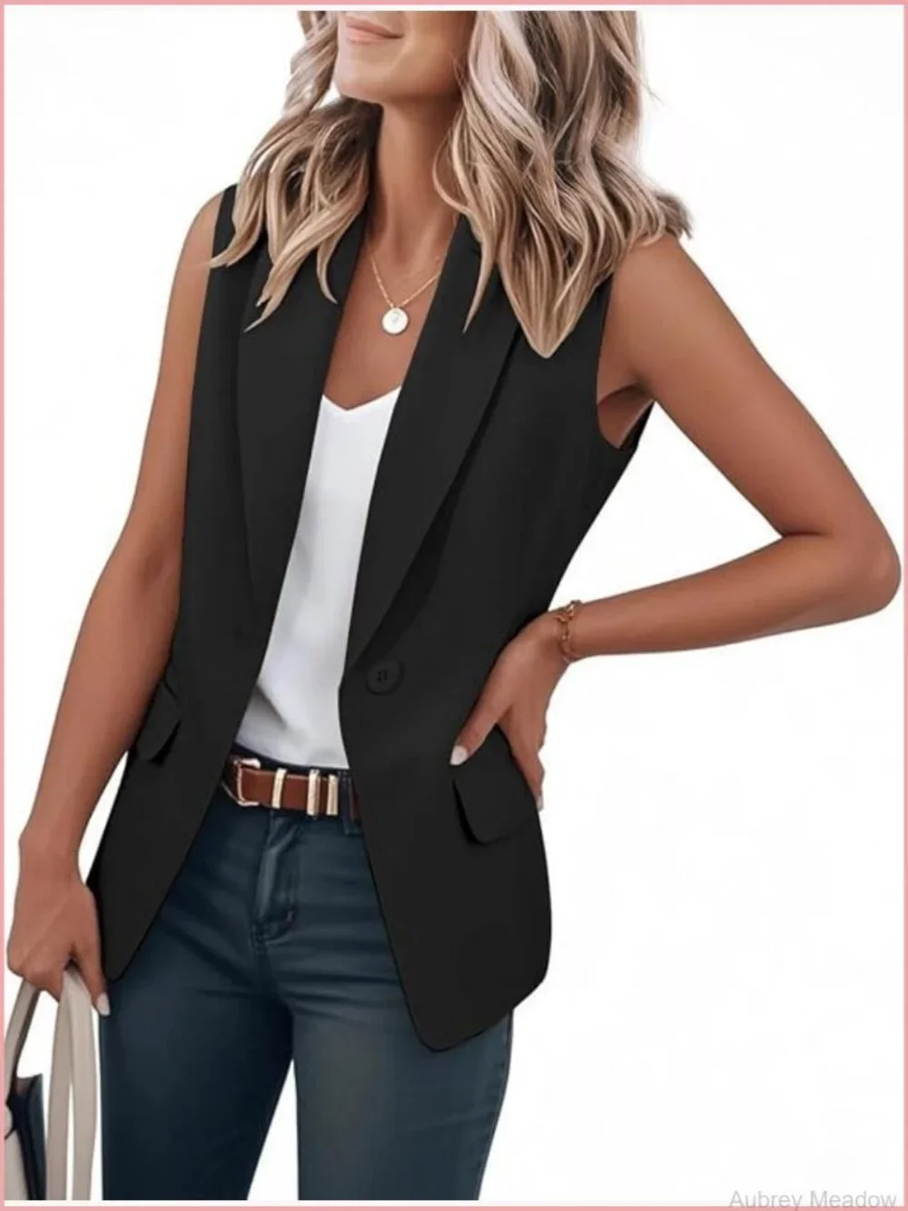 Sleeveless Blazer Vest Notch Lapel Business Casual Office Work Suit Jacket